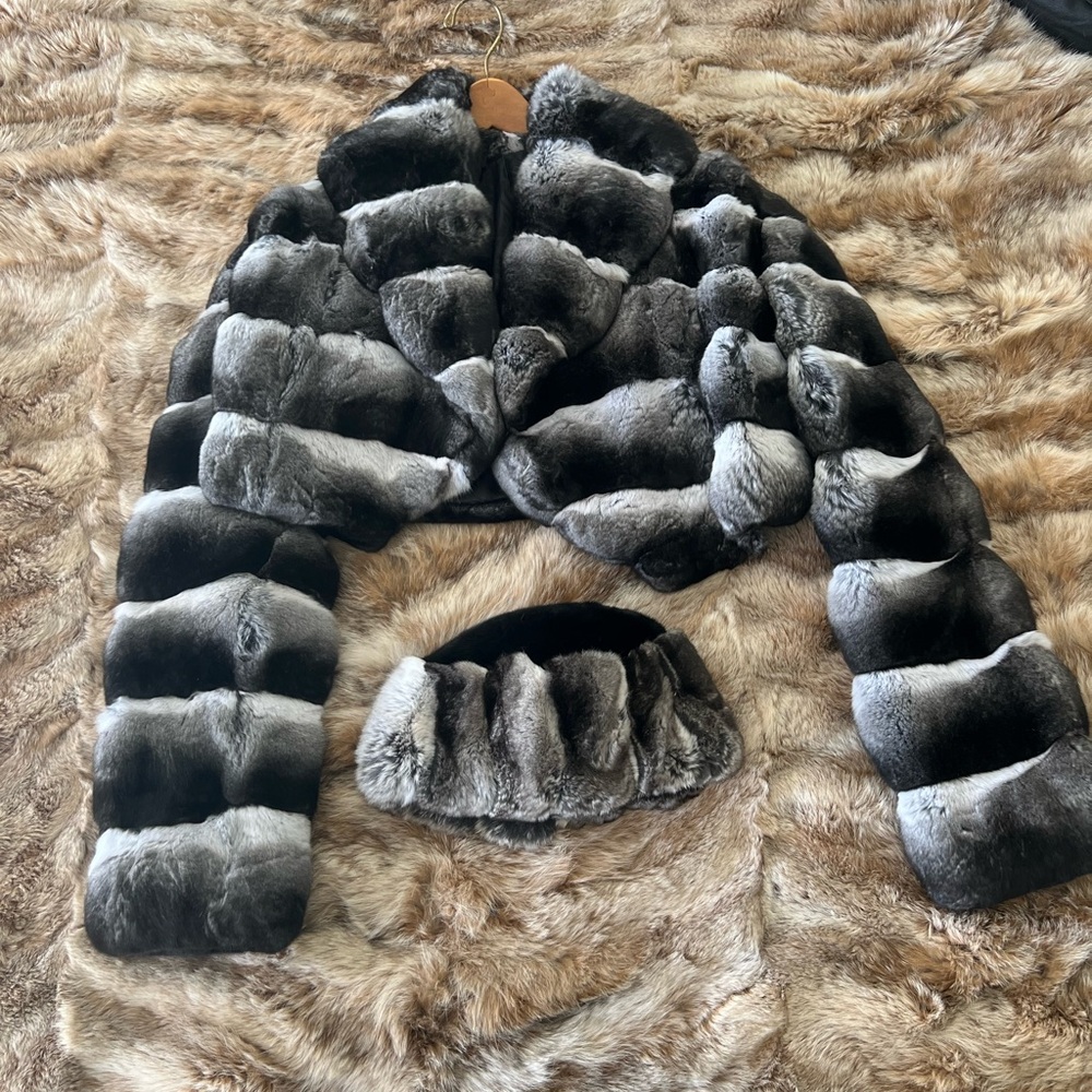 Luxurious Gray Fur Jacket and Hat Set